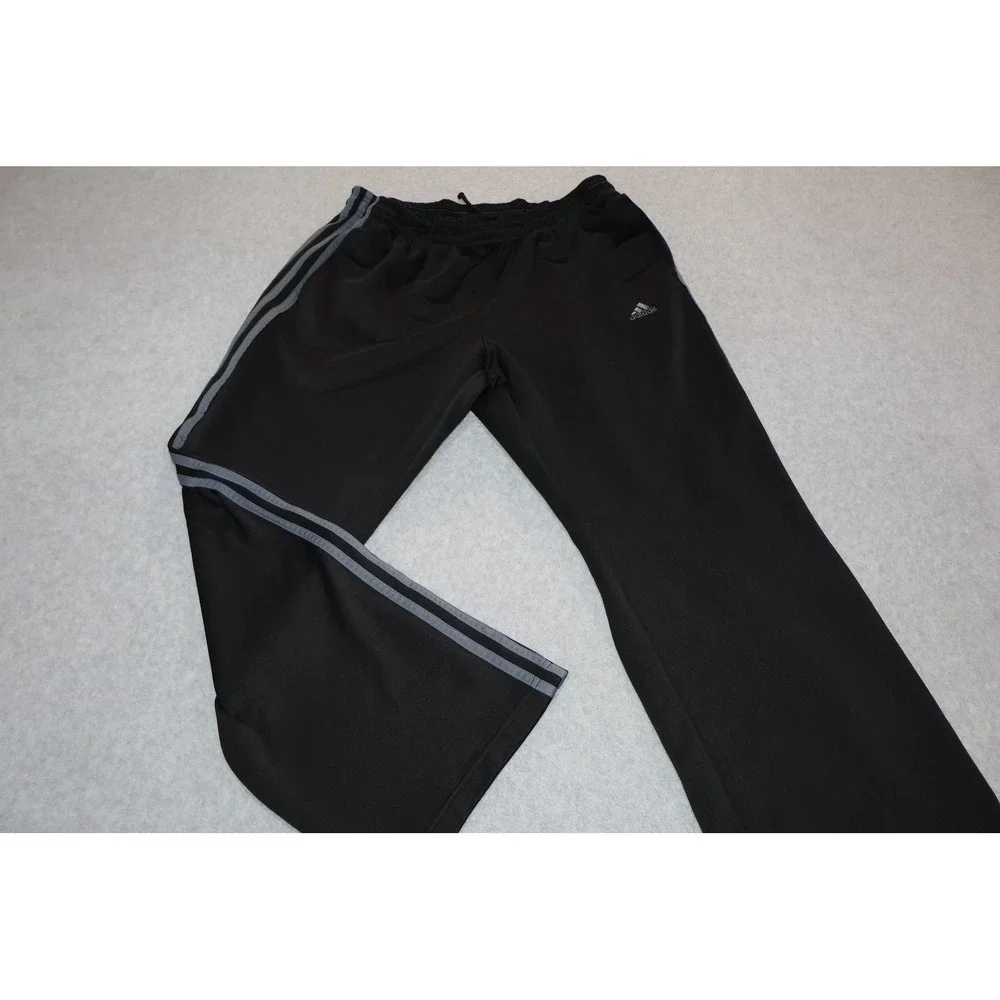 Adidas Track Gym Pants Mens Large Black Gray 3-Stripe Athletic Gym Training